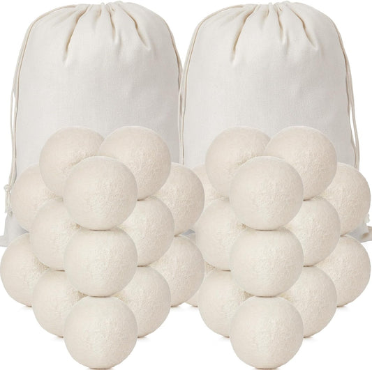 Roowest 46 Pcs Wool Dryer Balls Set Reusable Laundry Wool Balls with Muslin Bags Fabric Softener