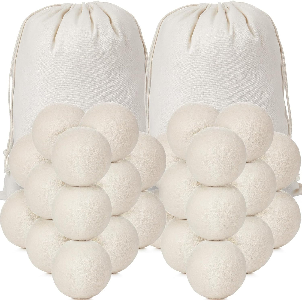 Roowest 60 Pcs Wool Dryer Balls Set Reusable Laundry Wool Balls with Muslin Bags Fabric Softener