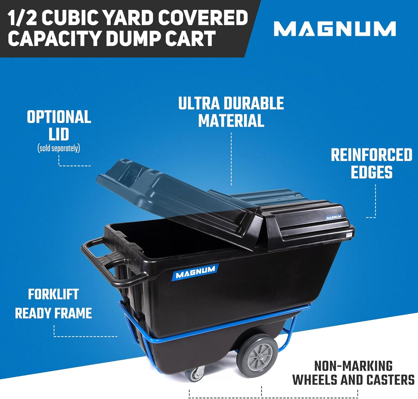 Tilt Truck, 1/2 Cu. Yd. Capacity Dump Cart with Non-Marking 12” Wheels & 5” Casters & Forklift-able