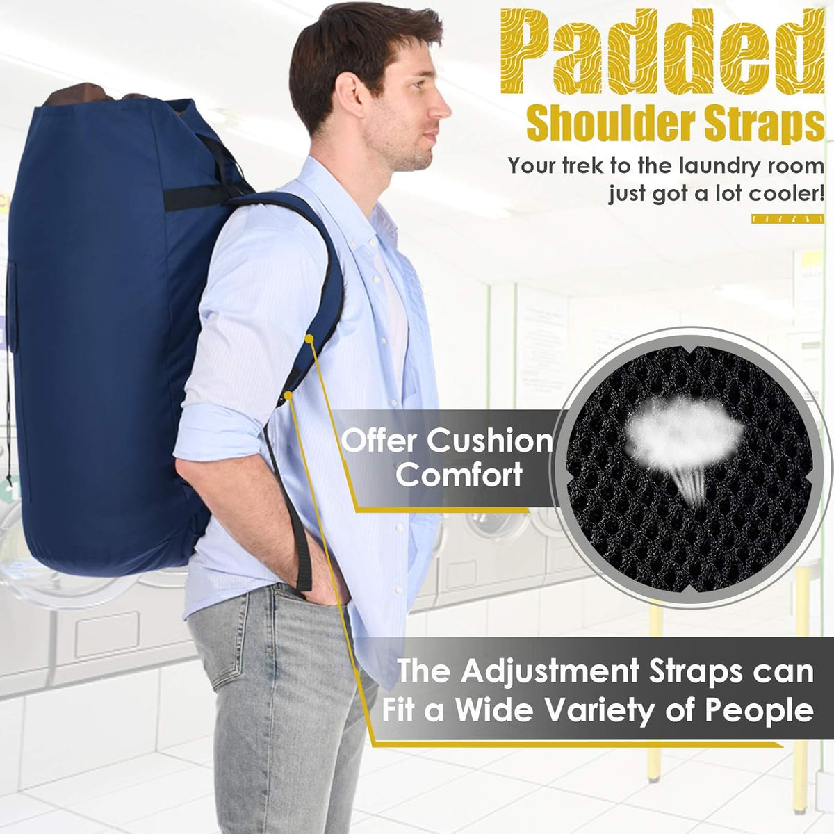 Laundry Bag Backpack Extra Large, 115L Laundry Backpack with Padded Shoulder Strap, Sturdy Travel