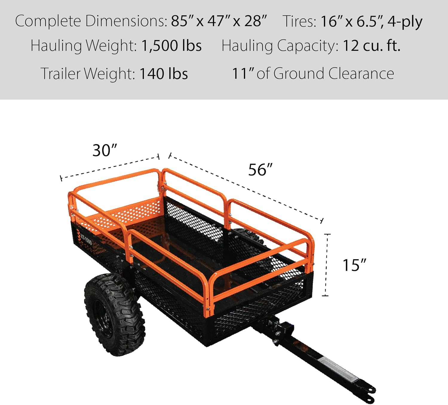 Impact IMPLEMENTS® 1500lb Utility Cart Cargo Trailer with Solid Steel Floor for Lawn/Garden