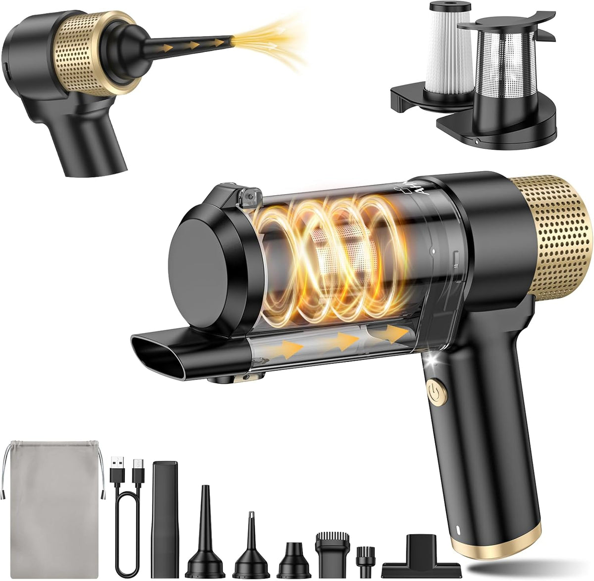 AHNR Handheld Car Vacuum Cleaner Cordless with 16000PA Powerful Suction, 4-in-1 Portable Mini