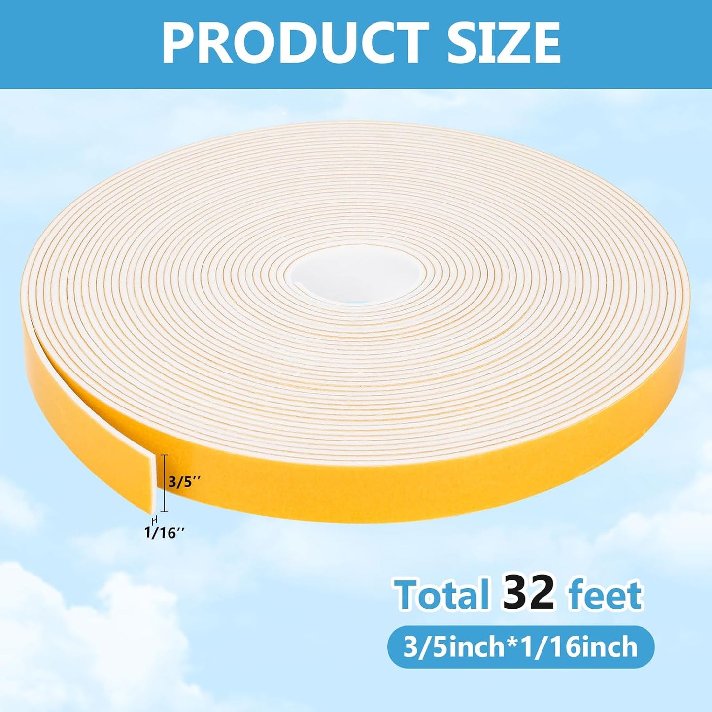 Weather Stripping Door Seal Strip (3/5 Inch X 1/16 Inch X 32Feet), Strong Adhesive, Lightproof