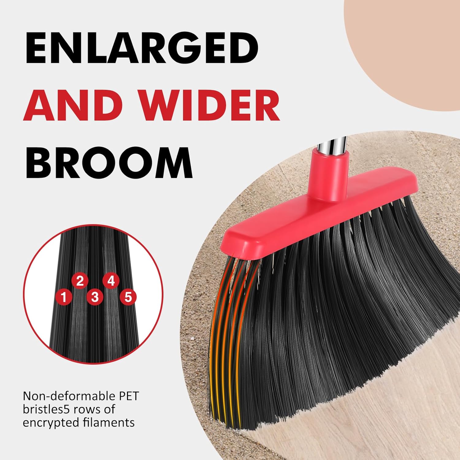 Heavy Duty Broom, 55 Inch Long Handle Outdoor Large Angle Brooms, Commercial Broom for Sweeping