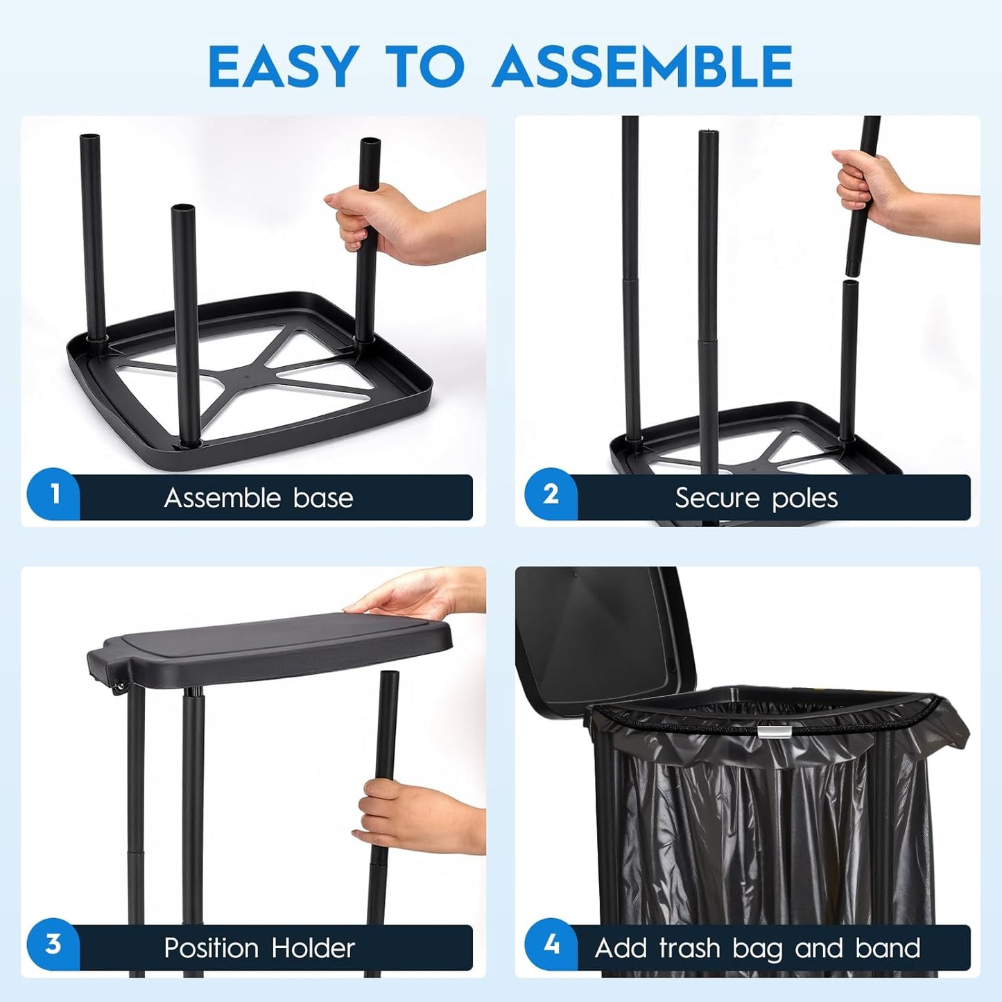 Portable Trash Bag Holder Collapsible Garbage Bin with Lid and Bands, Expandable Indoor Outdoor
