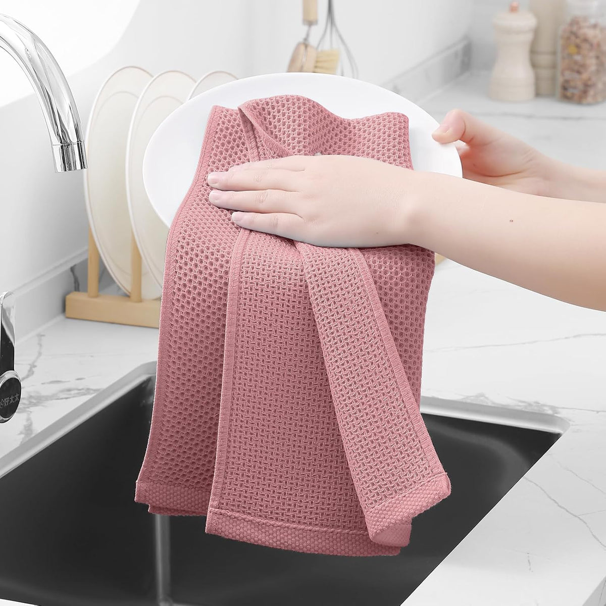 Homaxy 100% Cotton Waffle Weave Kitchen Dish Towels, Ultra Soft Absorbent Quick Drying Cleaning