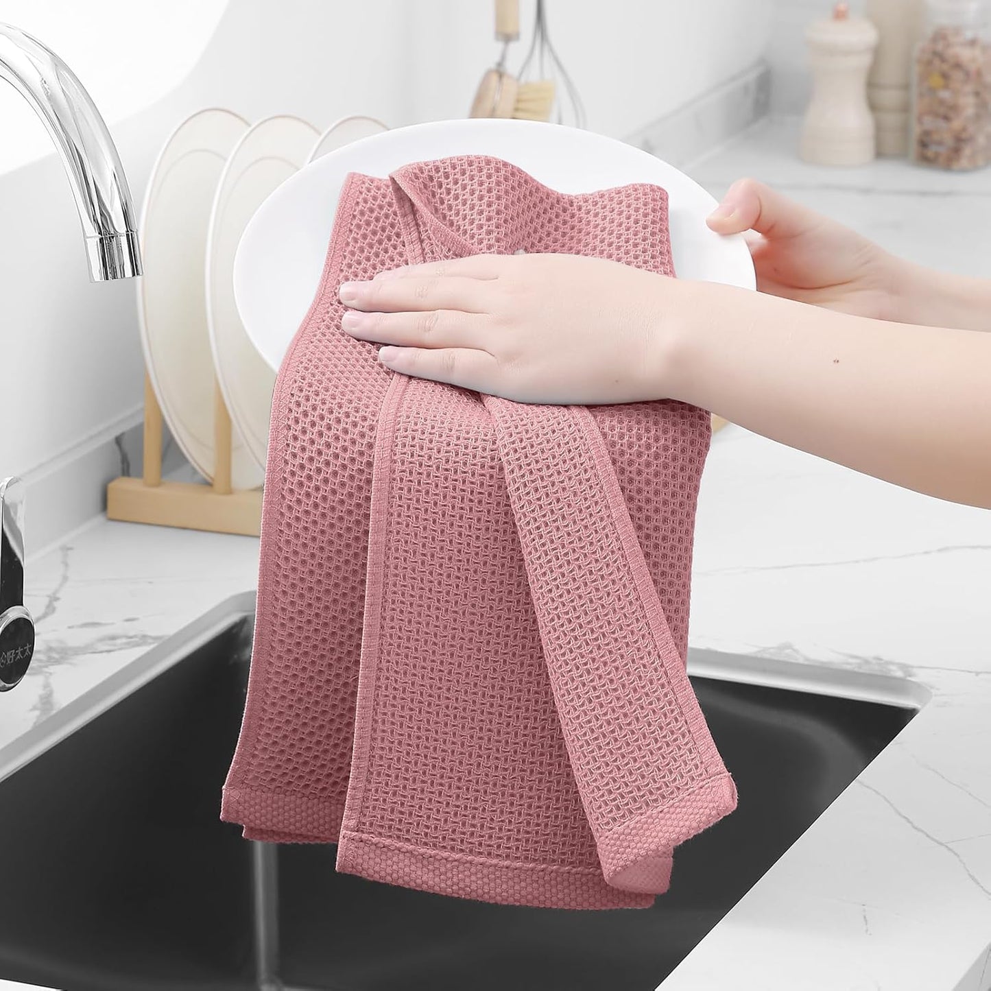 Homaxy 100% Cotton Waffle Weave Kitchen Dish Towels, Ultra Soft Absorbent Quick Drying Cleaning