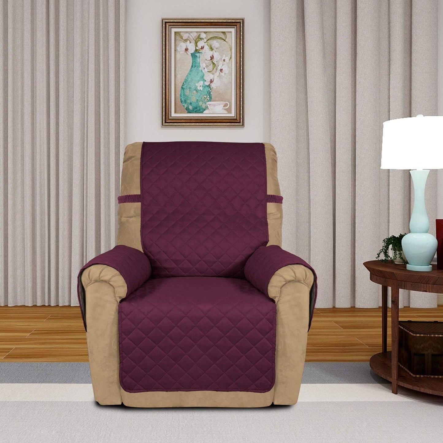 PureFit Reversible Quilted Recliner Sofa Cover, Water Resistant Slipcover Furniture Protector