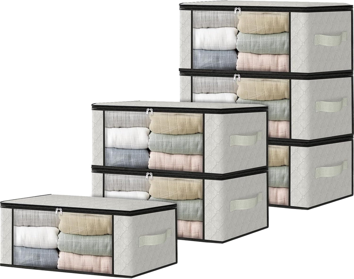 HomeHacks Storage 6-Pack Clothes Organizer Storage Bags Foldable Storage Box with Large Clear