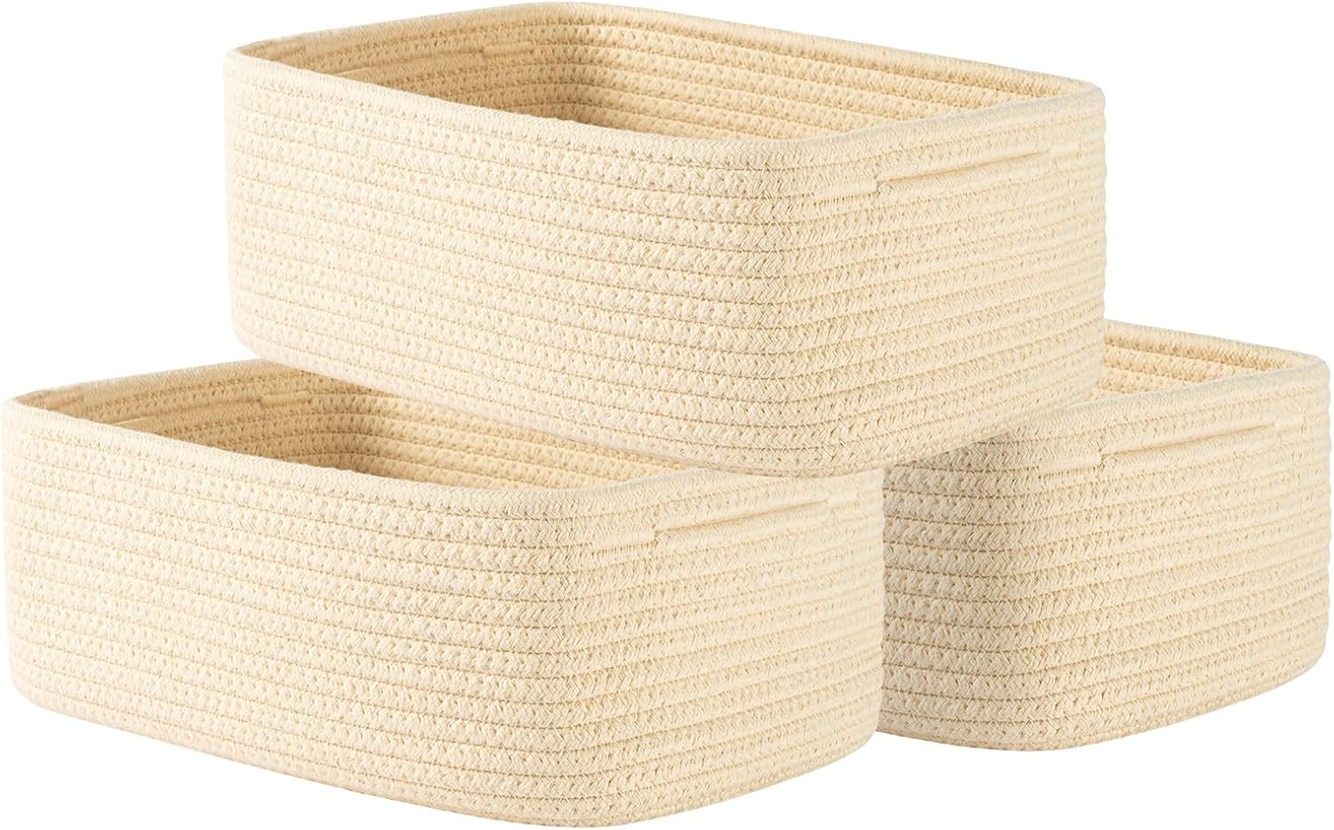 Small Woven Basket, 12 x 8 x 4.5 Inches, Storage Basket for Organizing, Cute Small Rope Shelf