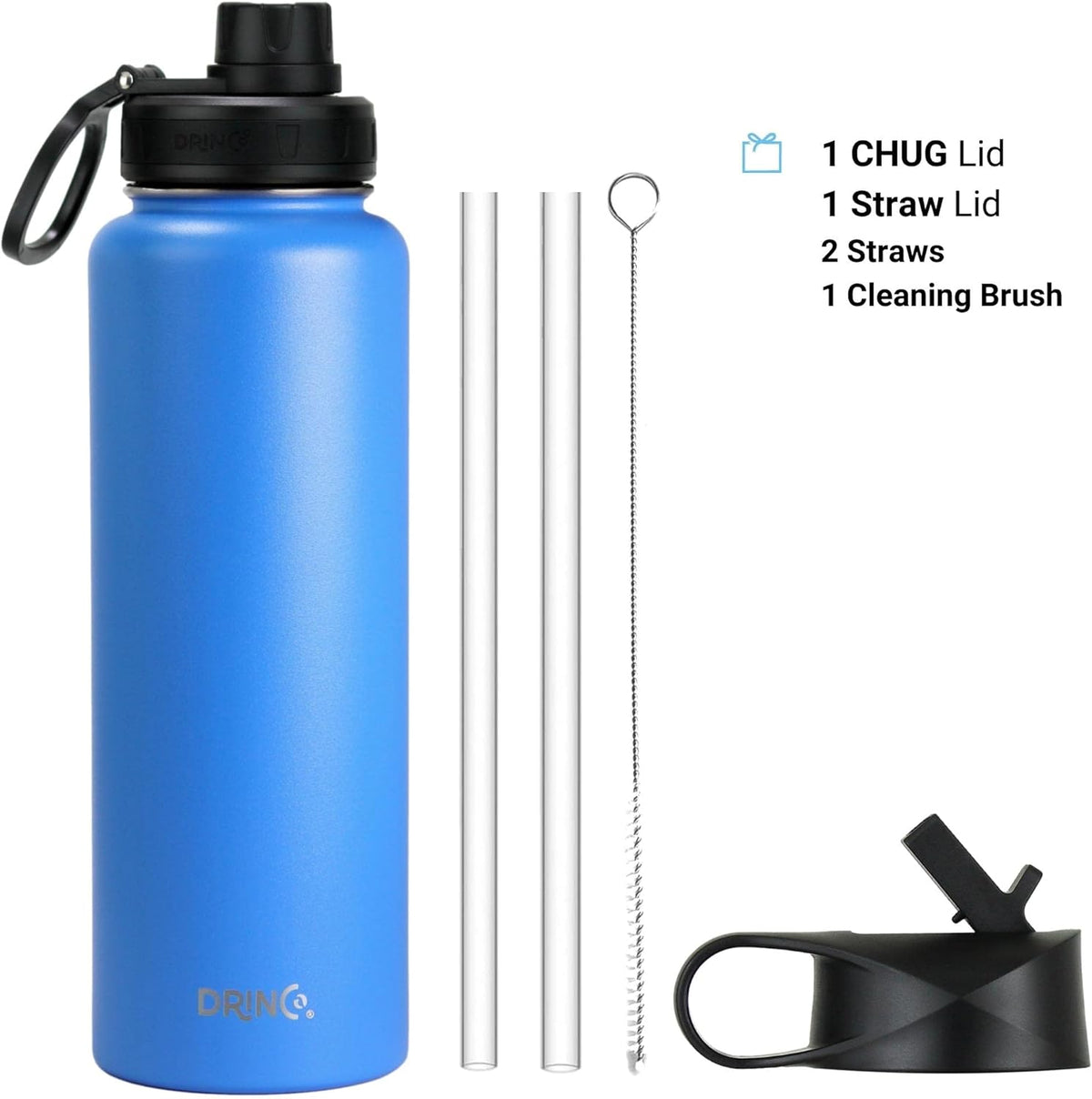 DRINCO Stainless Steel Water Bottle Spout Lid Vacuum Insulated Double Wall Water Bottle Wide Mouth