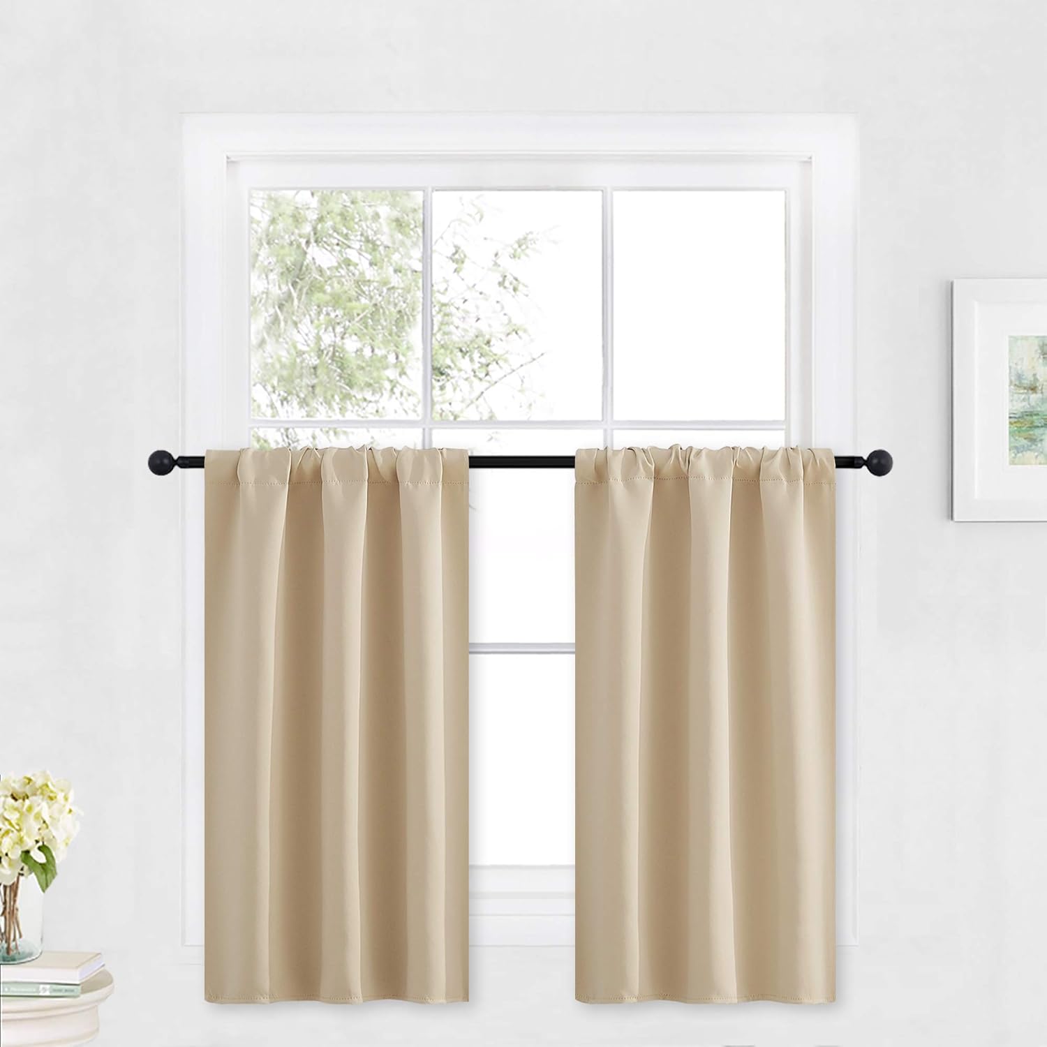 RYB HOME Blackout Curtains Short - Privacy Energy Efficient Window Curtain Panels Room Darkening
