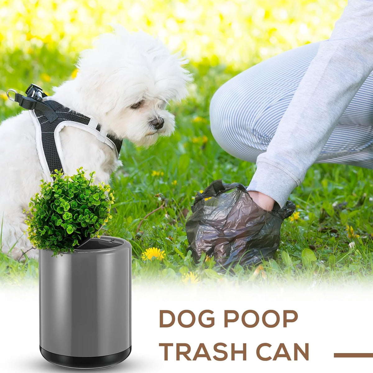Dog Poop Trash Can Outside 13 L/ 3. 4 Gal Dog Waste Trash Can with Lid, Plant-Styled, Double-Layer