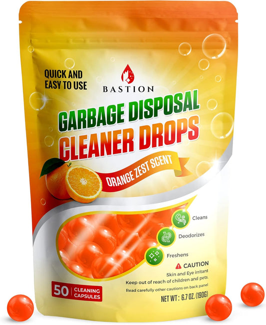 Bastion Garbage Disposal Cleaner and Deodorizer Drops- [[50-Count]] Orange Zest Scented Kitchen