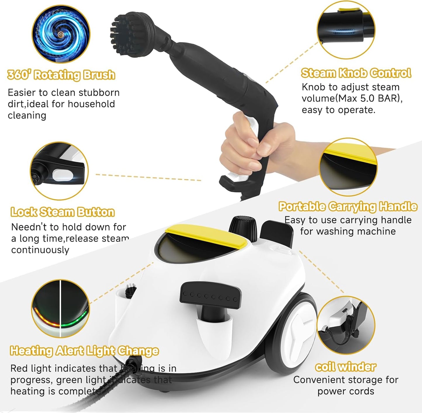 Steam Cleaner, Multipurpose Portable Canister Steamer，Portable Steam Cleaner with 27Accessories, 3