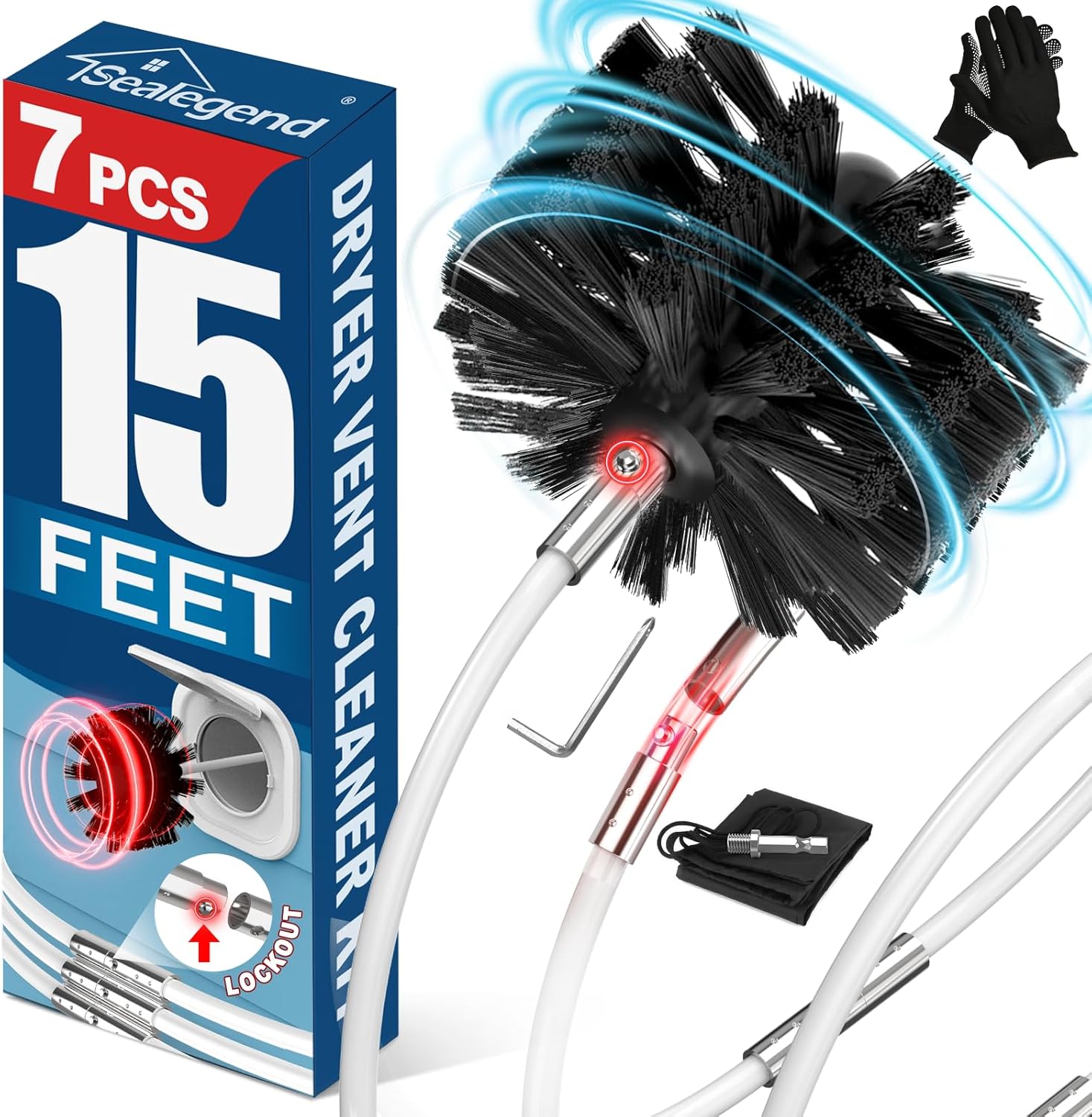 Sealegend 15 Feet Dryer Vent Cleaner Kit/Lint Remover/Upgraded Flexible Quick-Snap Brush with Drill