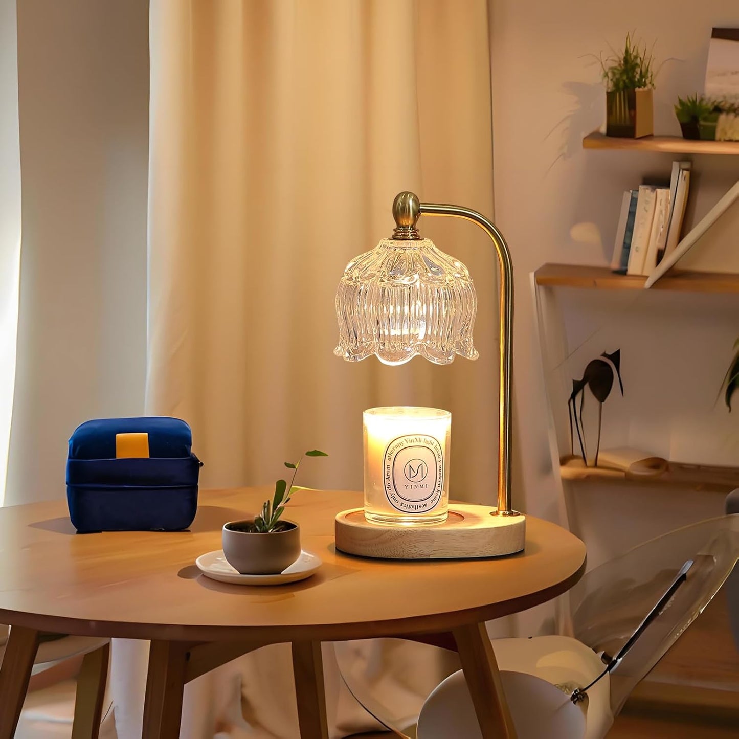 Candle Warmer Lamp with Timer Dimmable,Antique Brass Candle Lamp,Wax Melt Warmer Light for Jar