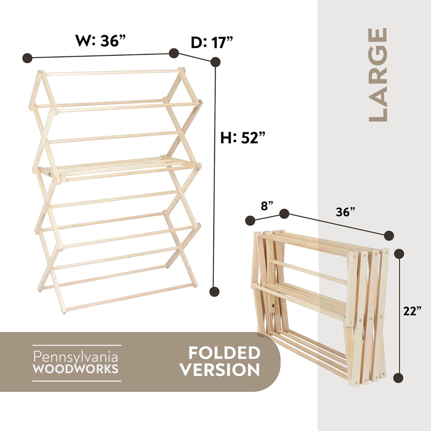 Pennsylvania Woodworks Clothes Drying Rack: Solid Maple Hard Wood Laundry Rack for Sweaters