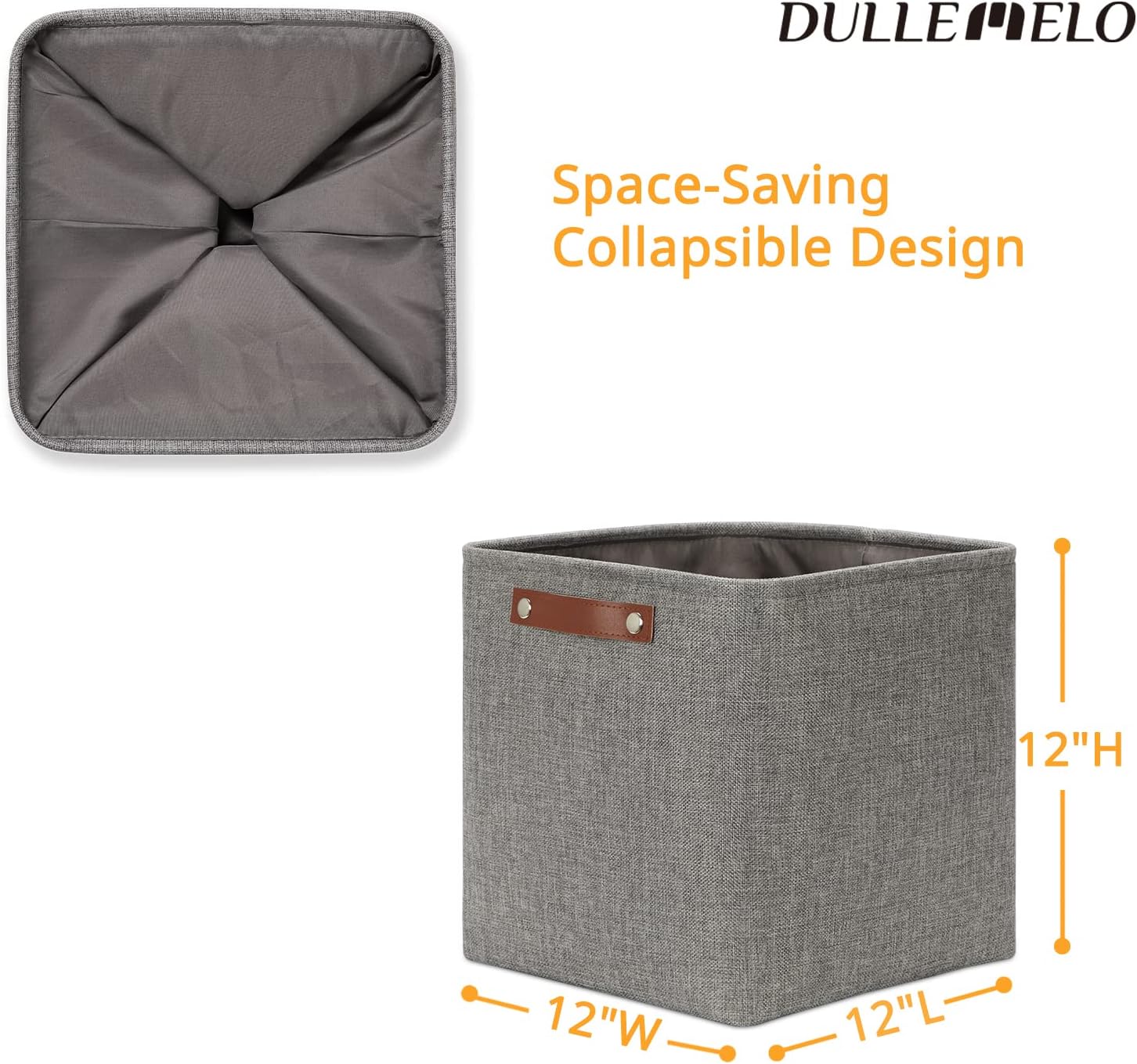 DULLEMELO 12 inch Cube Storage Bins, Large Collapsible Grey Storage Baskets for Square Cubes