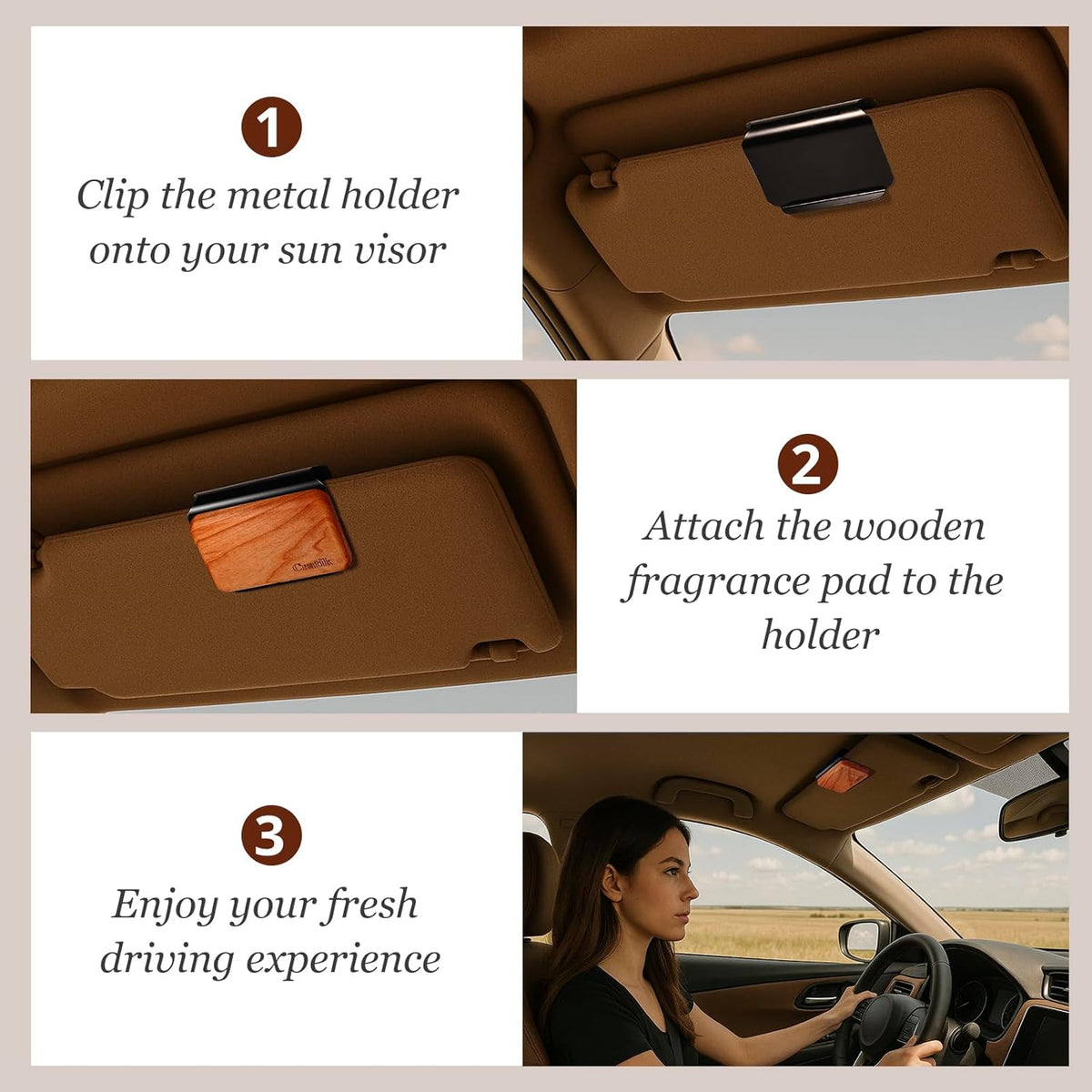 Car Air Freshener - Wood Air Freshener - Car Odor Eliminator for Visor Clip-Variety Scent Refill