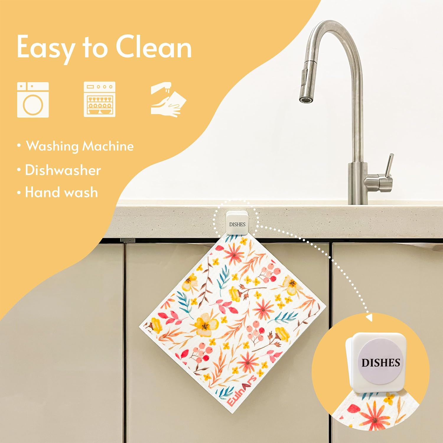 Swedish Dishcloths for Kitchen, 8 Pack Watercolor Reusable Paper Towels with Clips, Non-Scratch