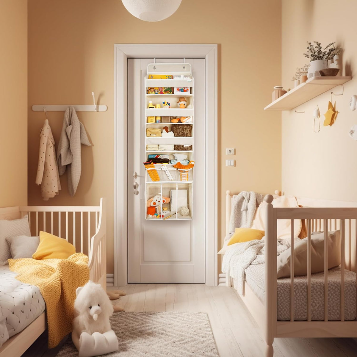 Door Hanging Storage Organizer,with 3 Bins 1 Movable Baby Diaper Caddy,1 Large capacity diaper