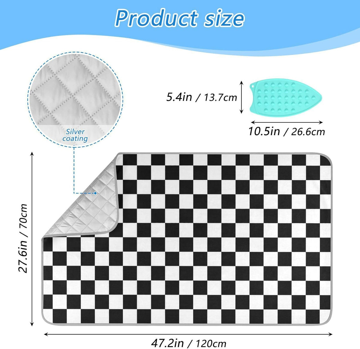 Black White Checkered Plaid Ironing Mat for Table top Portable Ironing Pad Blanket for Washer Dryer