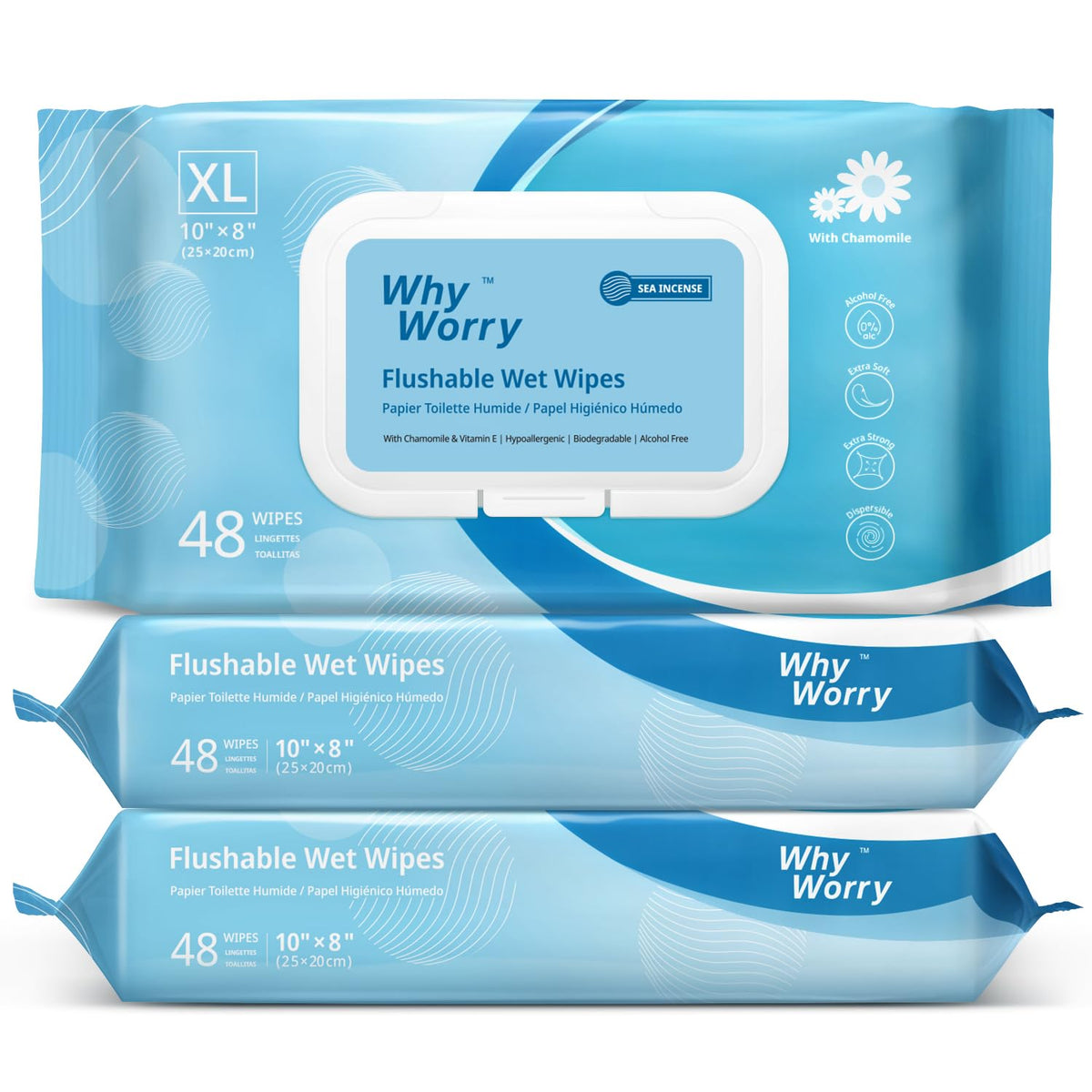 WhyWorry Flushable Wipes for Adults, Extra Large 8"x10" Butt Wipes for Toilet & Personal Cleansing