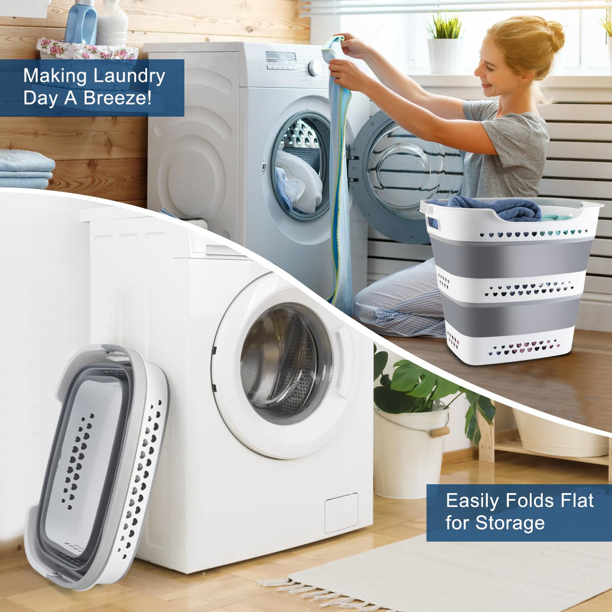 Collapsible Laundry Basket 42L Foldable Pop-Up Clothes Hamper for Dorm