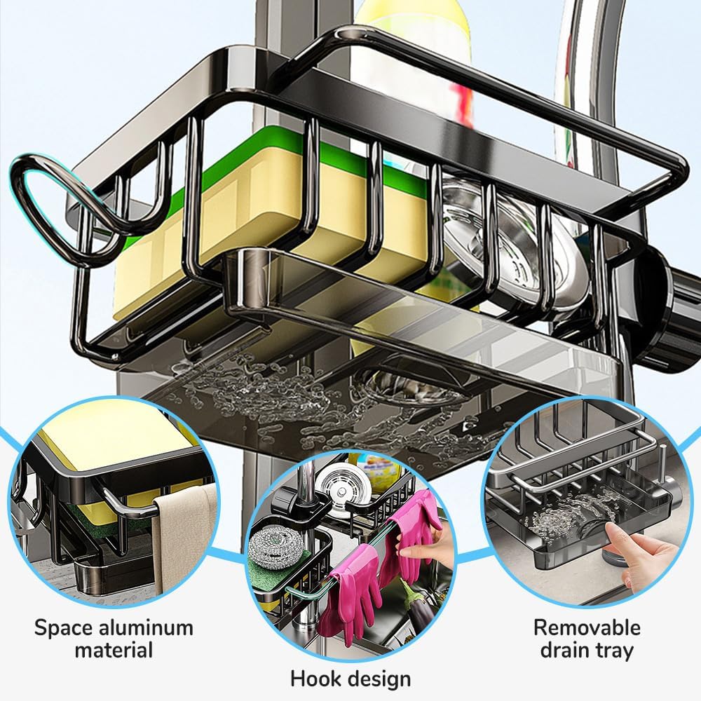 Sink Organizer Rack for Kitchen and Bathroom, 2024 New Kitchen Sink Faucet Organizer with Drip Tray