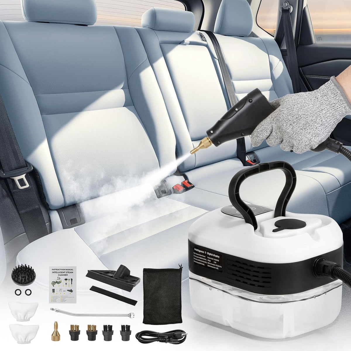 BEAMNOVA Steam Cleaner for Car Detailing 1.2L (41oz) Water Container Handheld Steamer for Cleaning