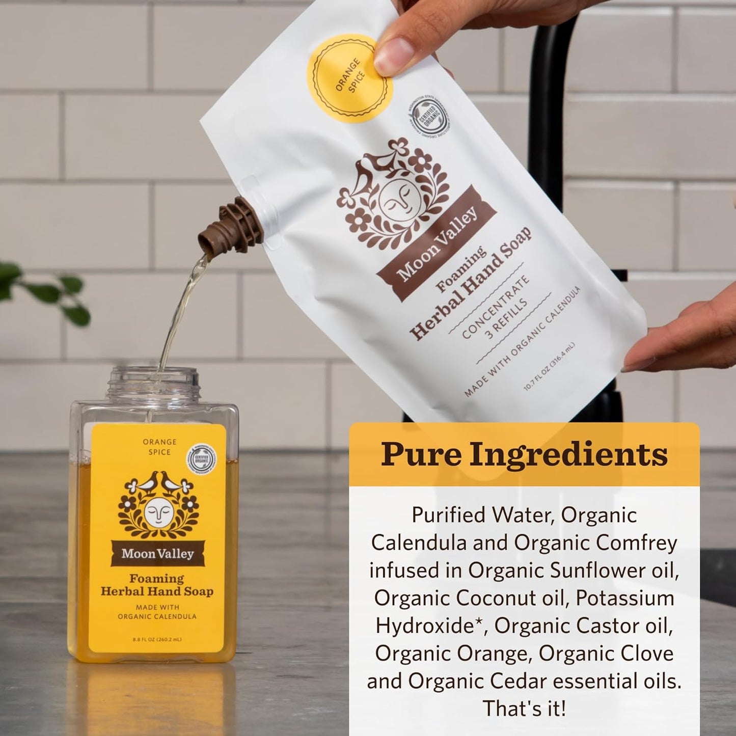 Moon Valley Foaming Hand Soap Refill Pouch, Two-Pack Orange Spice Soap, Vegan and Non-GMO