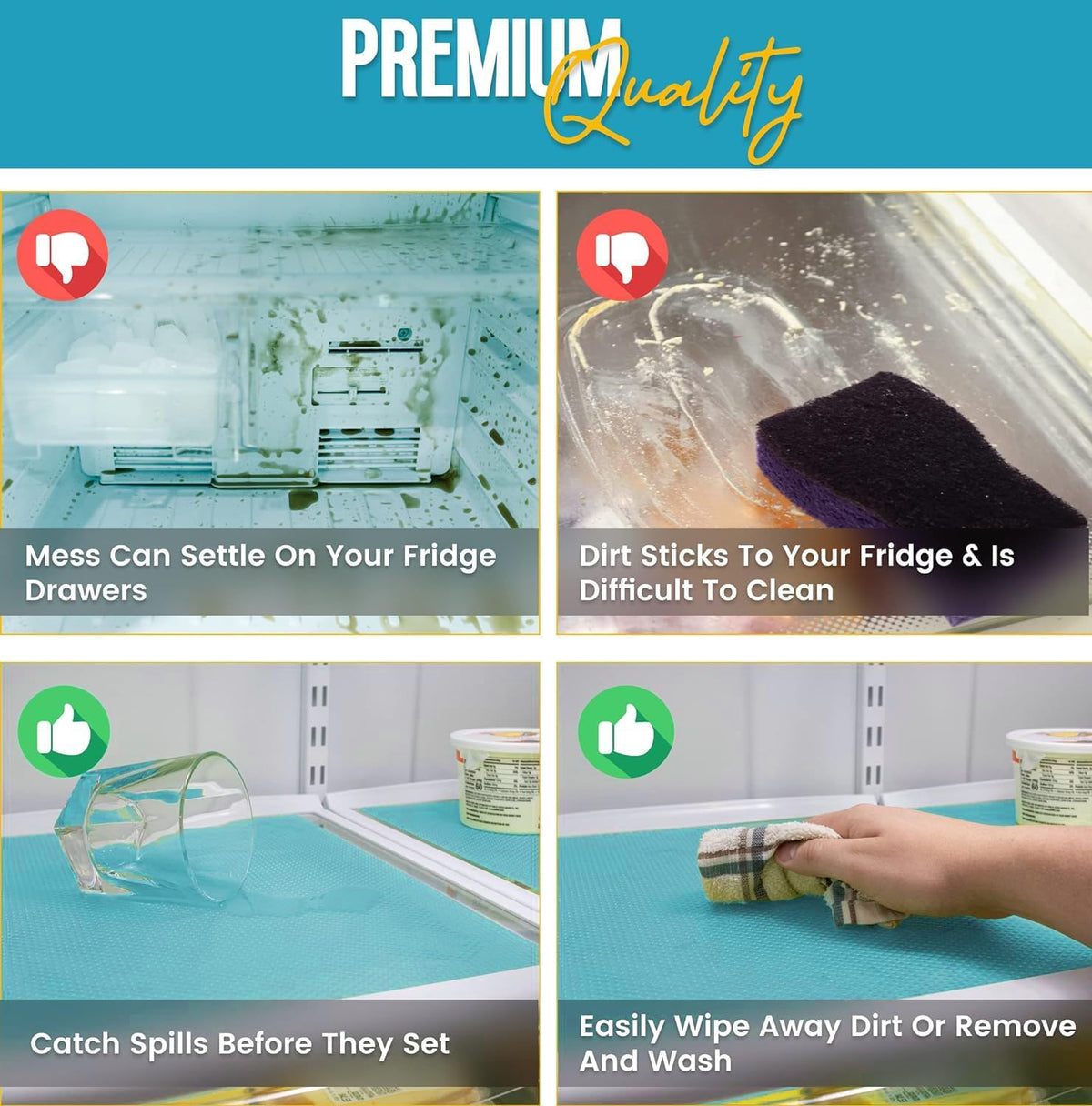Refrigerator Liners for Shelves by Linda’s Essentials - Easy to Clean Fridge Liner with Spill