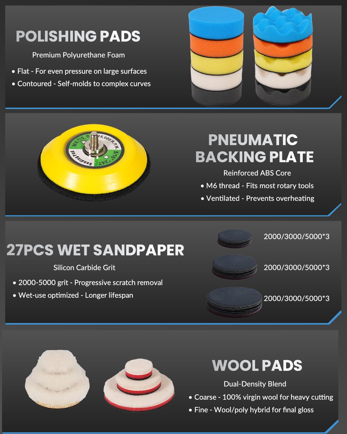 78PCS Drill Polishing Buffing Pads Kit with Buffer Polisher Attachment, 1/2/3 Inch Car Polishing