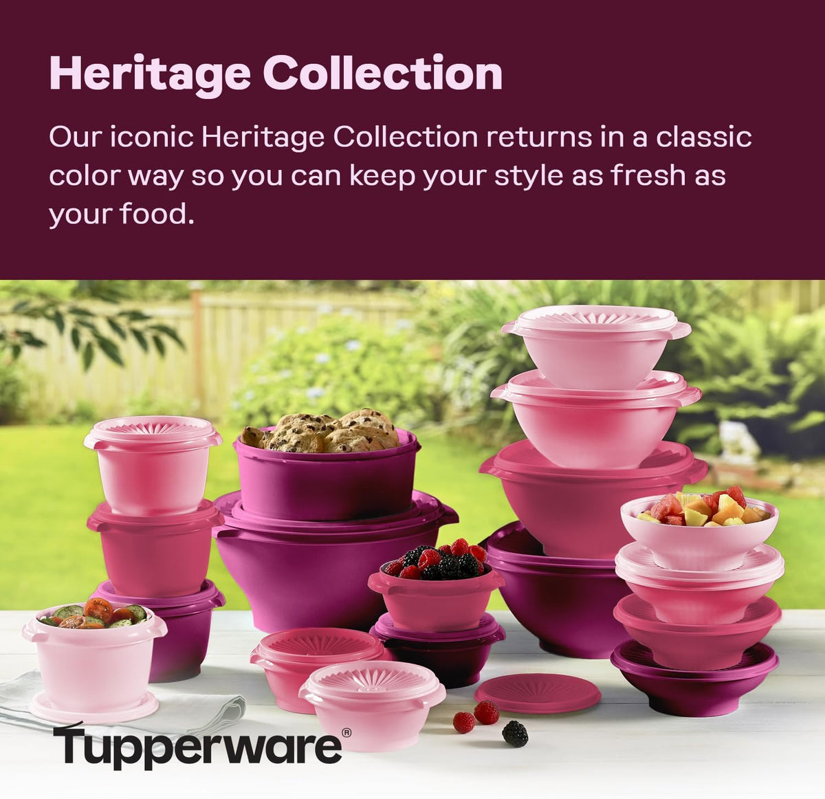 Tupperware Heritage Collection, New 36 Piece Food Storage Container Set in Vintage Pink, Dishwasher