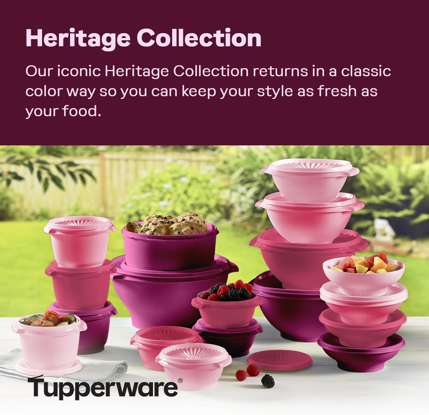 Tupperware Heritage Collection, New 36 Piece Food Storage Container Set in Vintage Pink, Dishwasher