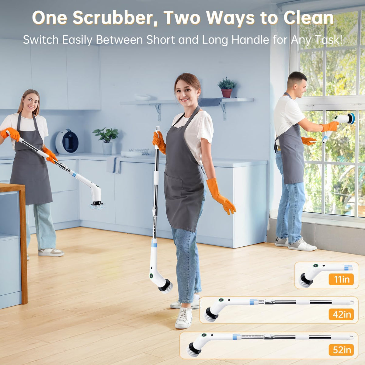 Electric Spin Scrubber, Cordless Shower Scrubber with 8 Scrub Brush, 2 Speed with Adjustable