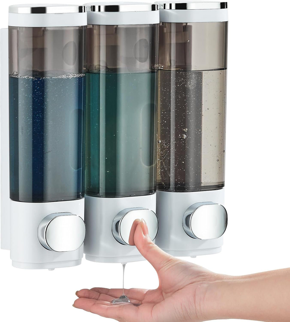 Shampoo and Conditioner Dispenser, Shower Soap Dispenser 3 Chamber No Drill Shampoo Dispenser for