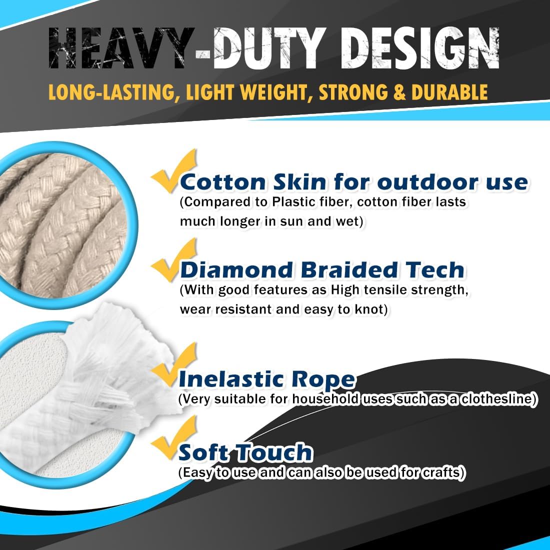 PerkHomy 500lb Cotton Rope 3/16" (5mm) 50 ft Multi Purpose Utility Diamond Braided Cord, Natural