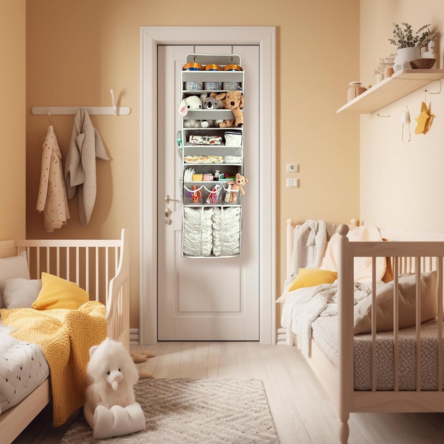 Door Hanging Storage Organizer,with 3 Bins 1 Movable Baby Diaper Caddy,1 Large capacity diaper