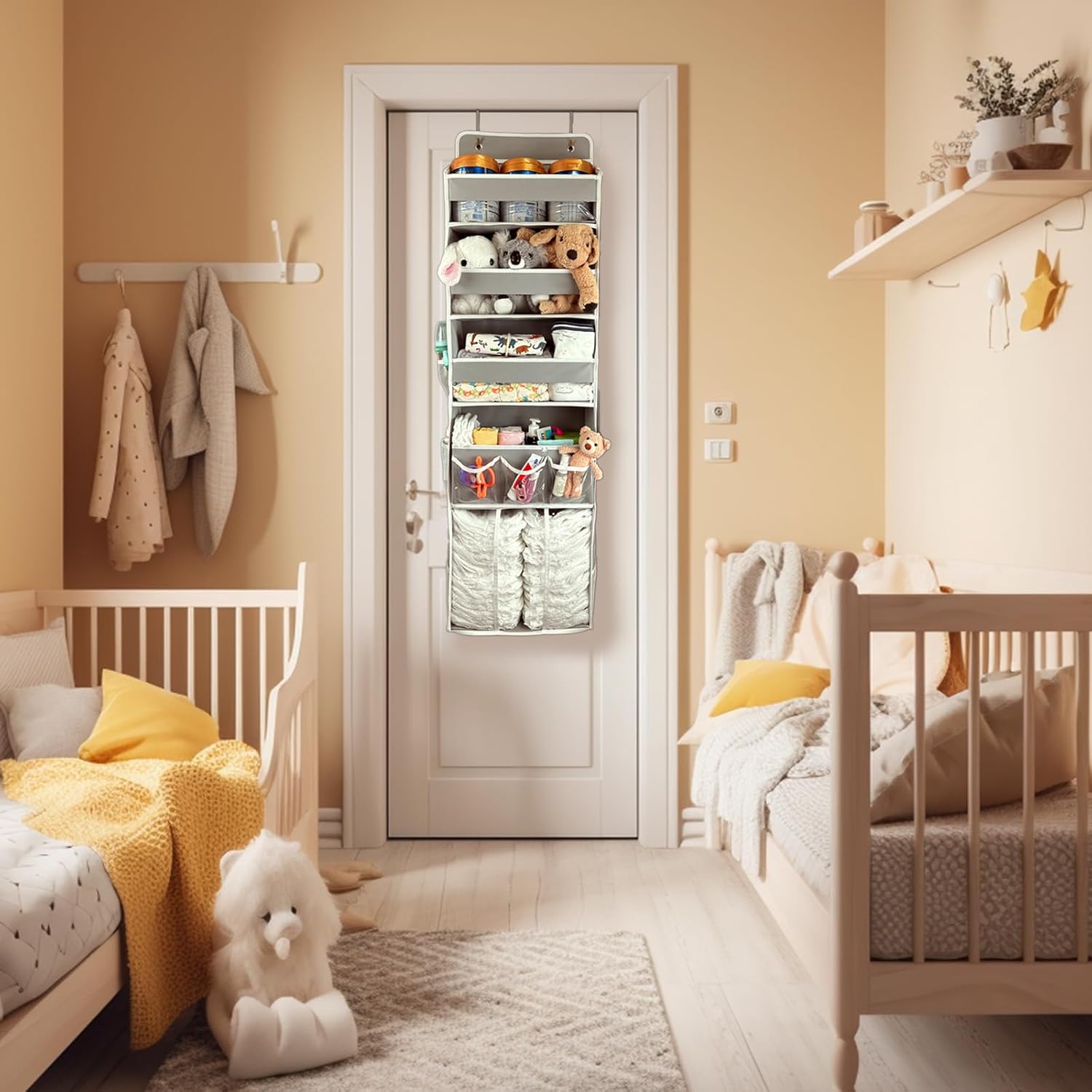 Door Hanging Storage Organizer,with 3 Bins 1 Movable Baby Diaper Caddy,1 Large capacity diaper