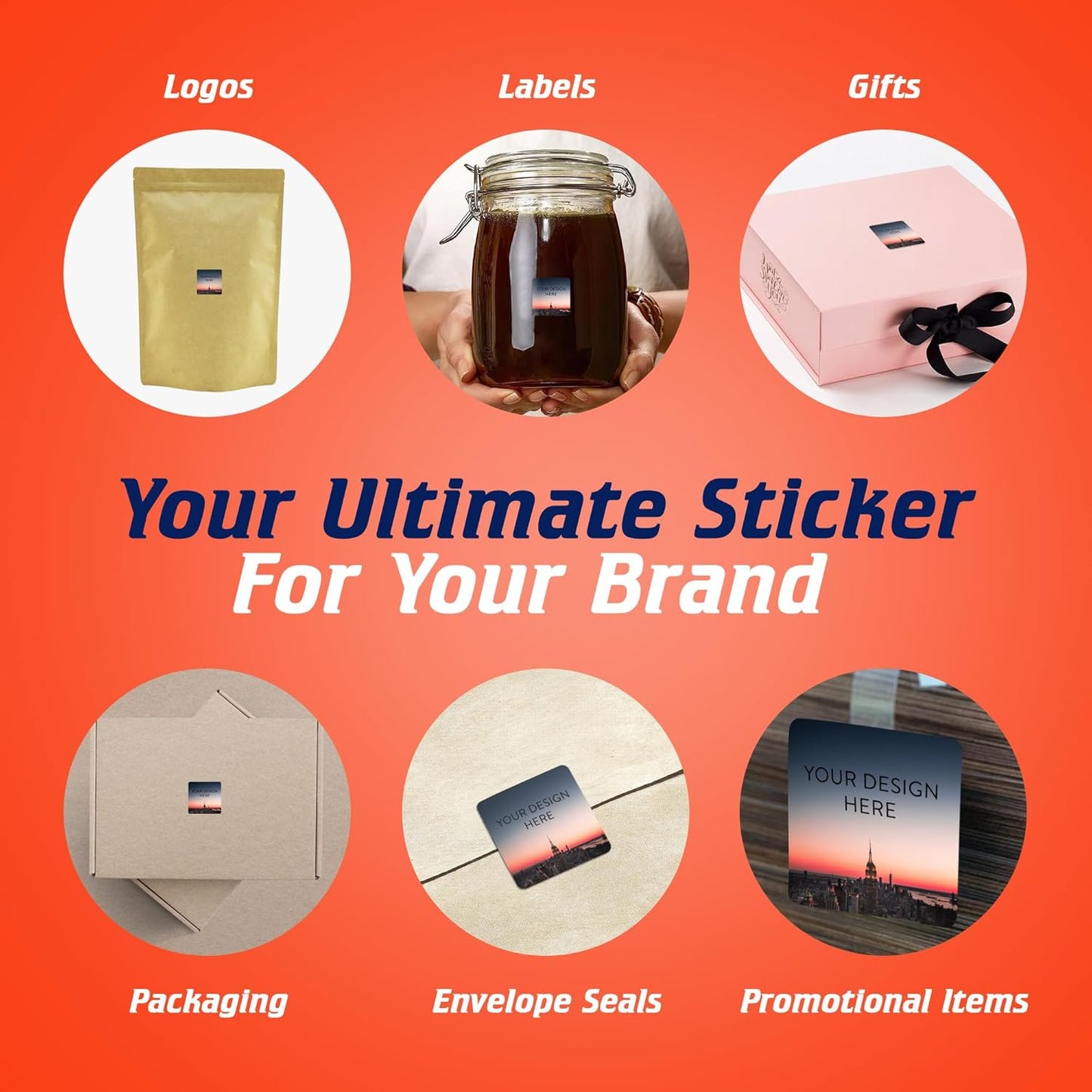 100 Custom Vinyl Stickers - Upload Your own Image, Text, Design, Logo - Personalized Logo Labels