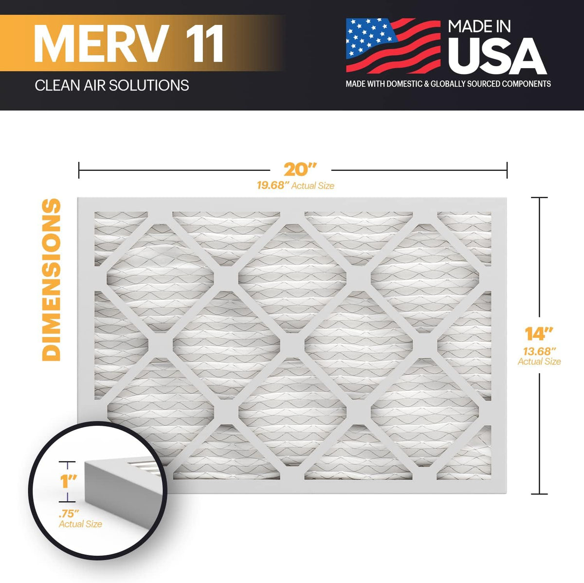BNX TruFilter 14x20x1 Air Filter MERV 11 (6-Pack) - MADE IN USA - Allergen Defense Electrostatic