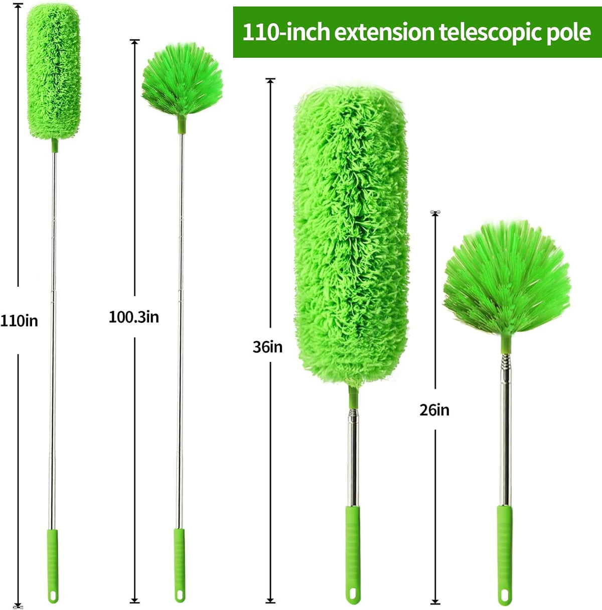 Cobweb Duster with Extension Pole, Washable Cleaning Duster Set with 2 Duster Heads, Corner Brush