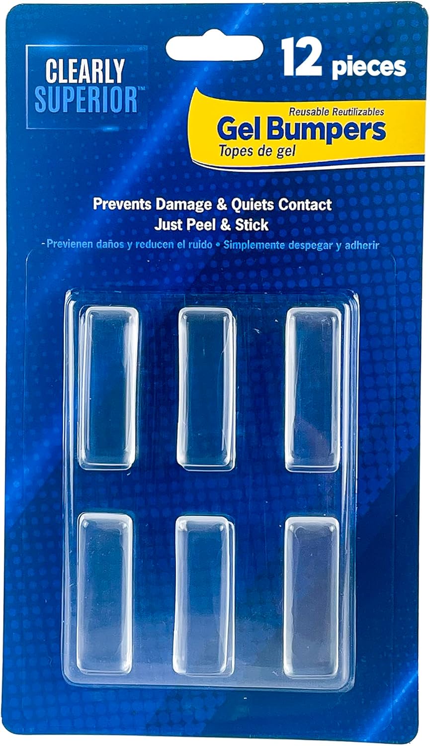12-Pack Clearly Superior Gel Bumpers. Small Rectangle 1.5" x .5" Protects Surfaces & Quiets