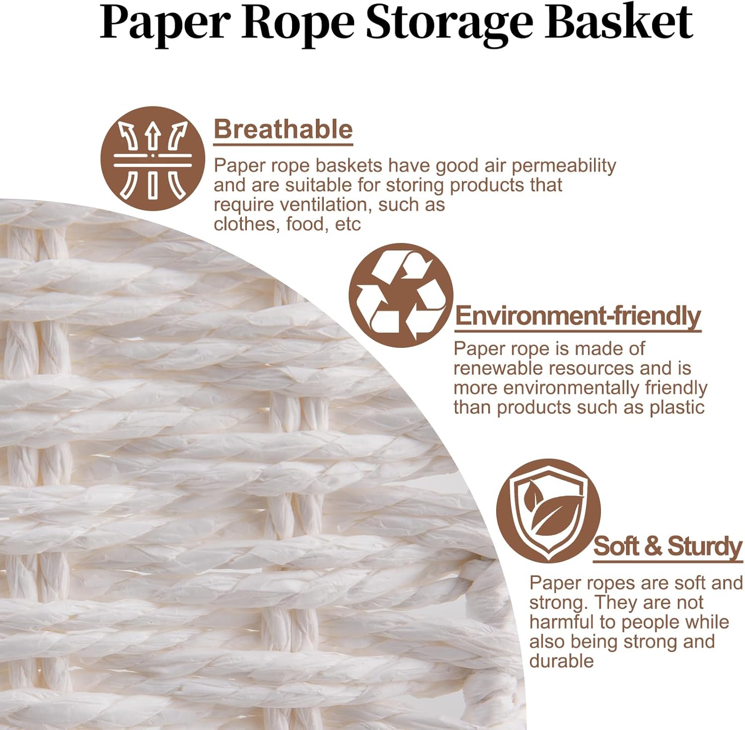OIAHOMY Wicker Basket, Paper Shelf Basket with Built-in Handles, Rectangular Wicker Storage Bin for