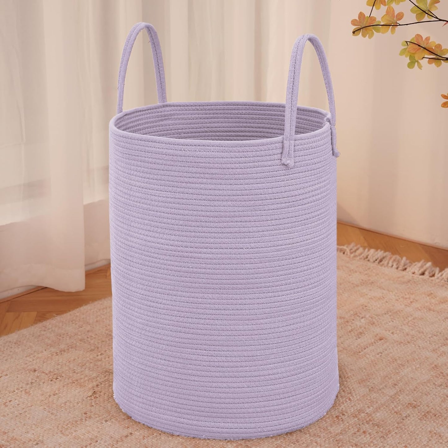 Large Woven Laundry Basket Hamper,80L Cotton Rope Storage Bin for Blankets,Toys and