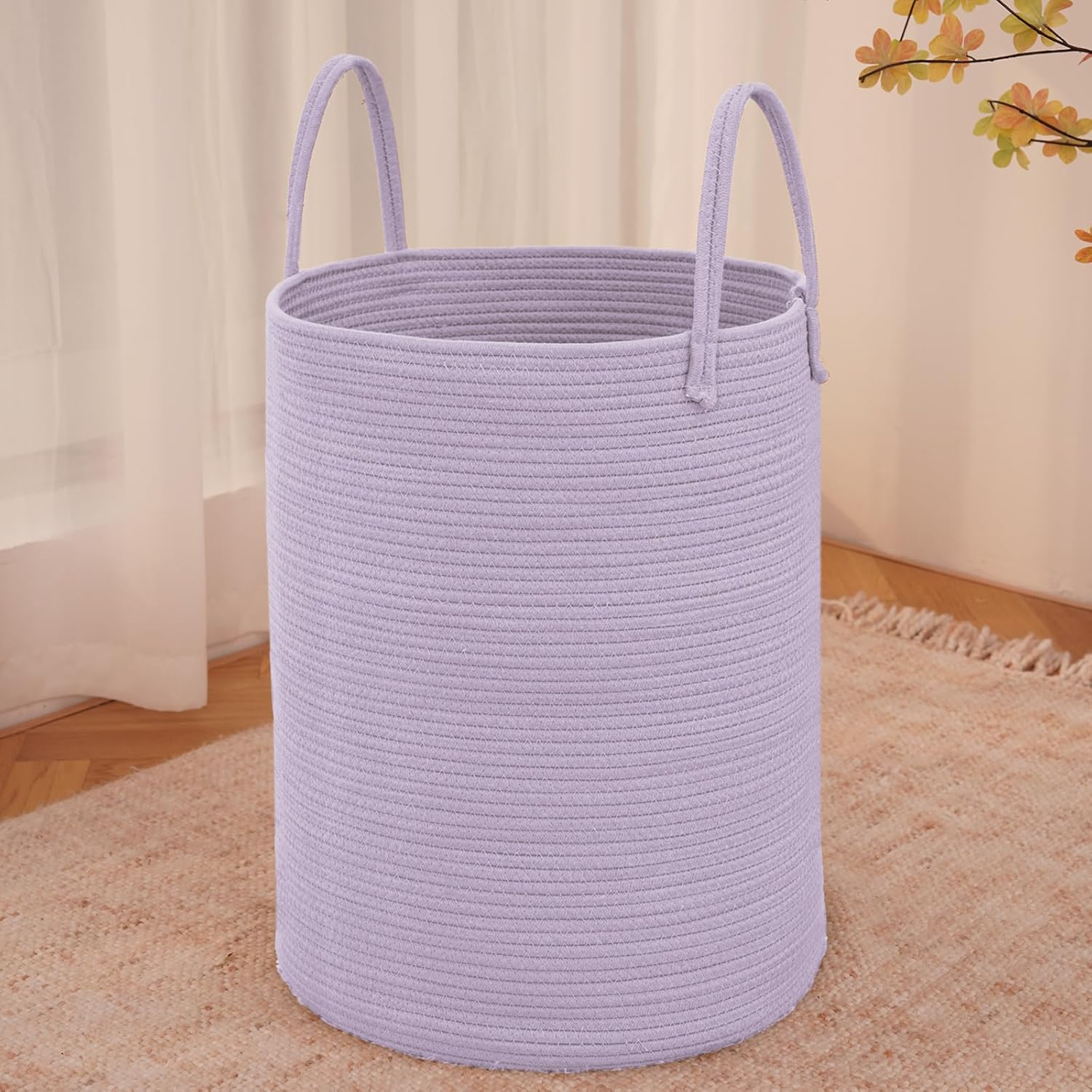 Large Woven Laundry Basket Hamper,80L Cotton Rope Storage Bin for Blankets,Toys and