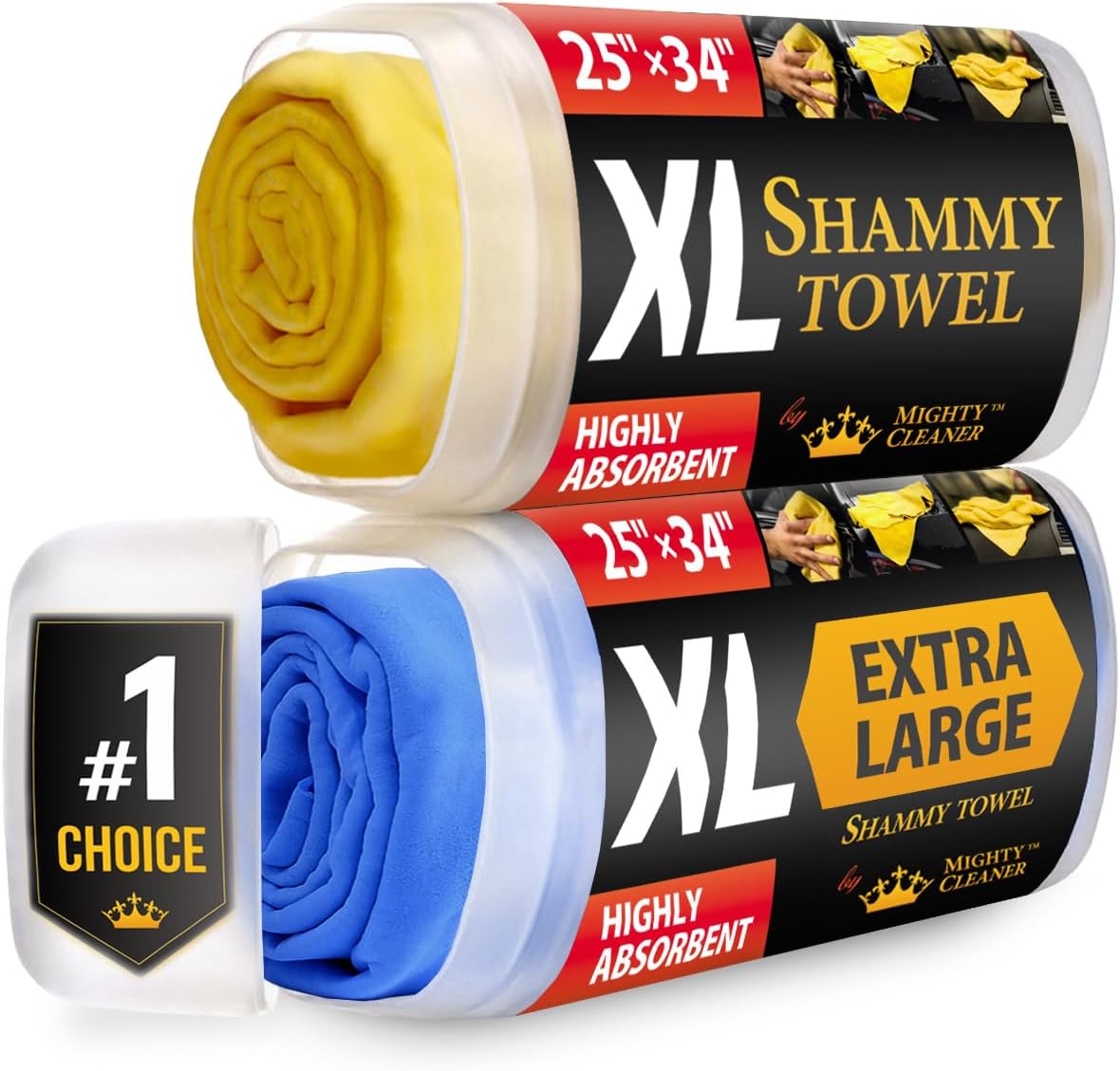 Premium XL Shammy Towel for Car - 2pk (34”x25”) - Super Absorbent Chamois Cloth - Spots &