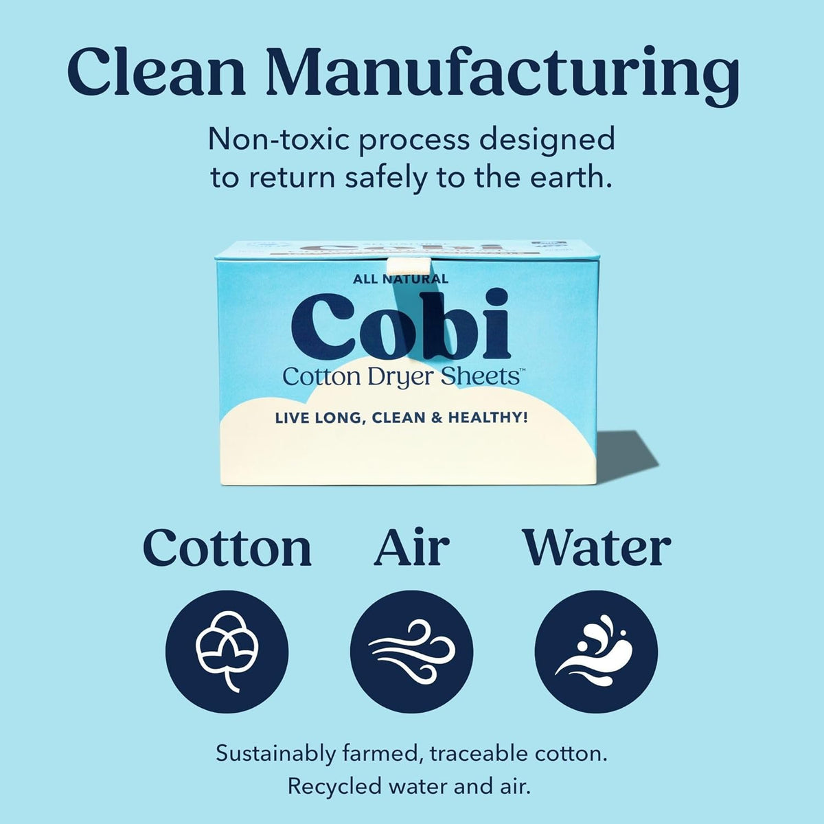 Cobi Biodegradable Non-Toxic Dryer Sheets – Naturally Scented Cotton Dryer Sheets – Eco-Friendly